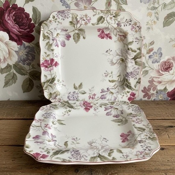 222 Fifth Other - 222 FIFTH Gisela 2 Square Dinner Plates All Over Pattern Floral *